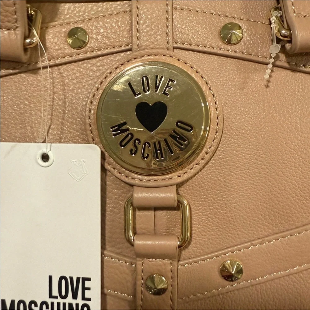 Love Moschino Blush Leather Studded Tote w/ Heart Logo & Dust Bag